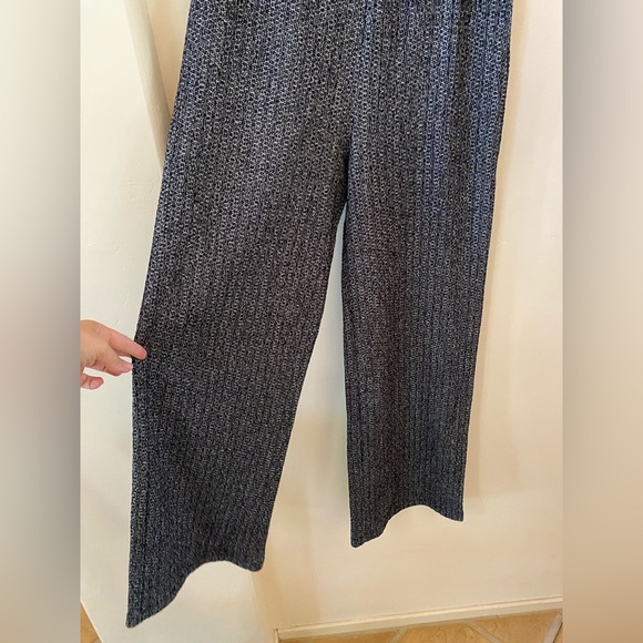 Zara Knit Wide Leg Pull On Pants Size S Textured Black & White Elastic Waist - Picture 8 of 9
